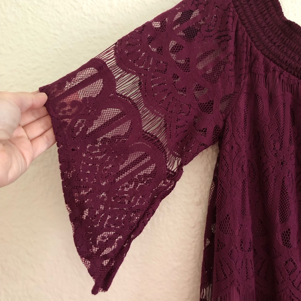Trixxie Burgundy Mini Dress with Lining & Lace Overlay, Size L (10/12) - Picture 3 of 7